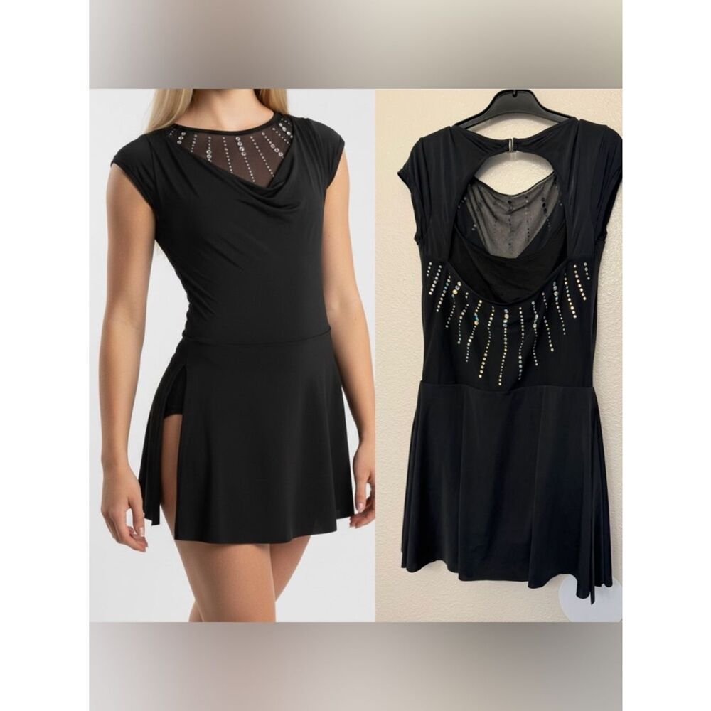 WEISSMAN Ivy Sky Dance Costume black Crystal Cowl Neck Dress D11223 LA adult